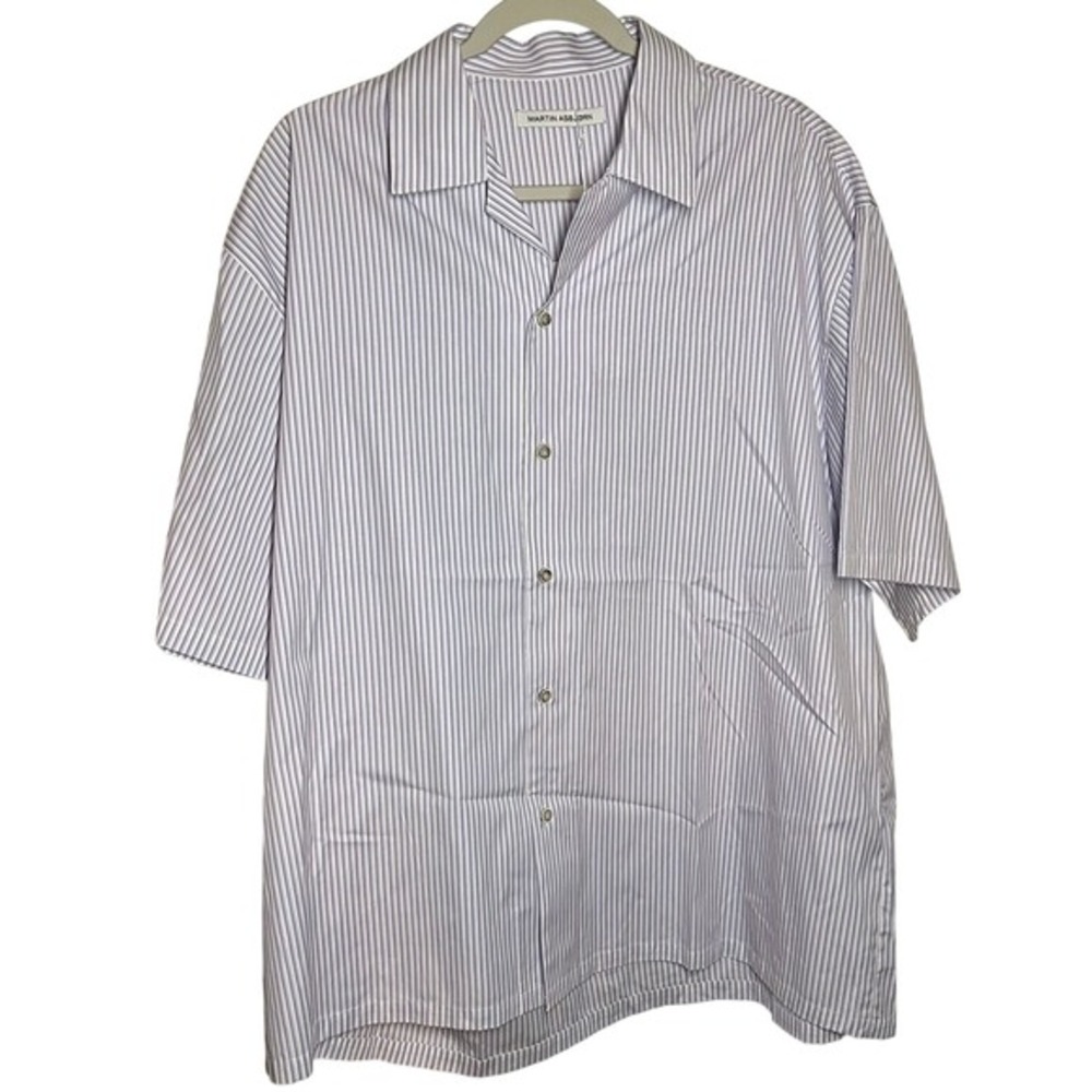 NEW MARTIN ASBJØRN Frank Shirt‎ XL Purple Stripe Short Sleeve Button Up Menswear